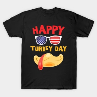 Happy Turkey Day Funny for Boys Girls Kids Cute Turkey Face T-Shirt